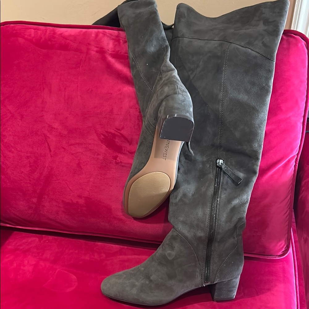 Nine West Gray Heeled Boots with Suede Finish